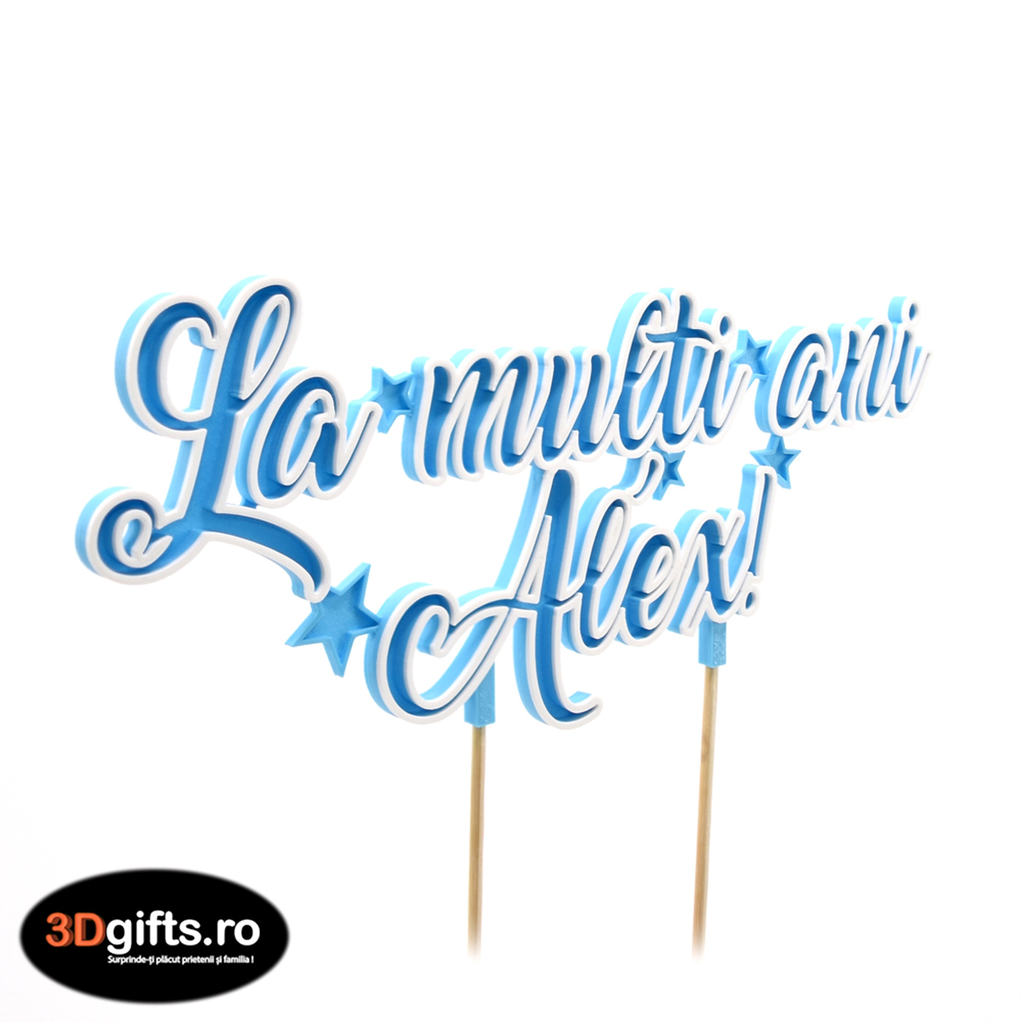 Decor Tort Personalizat Albastru - "La Mulți Ani" Cu Nume