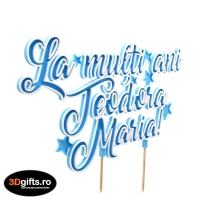 Decor Tort Personalizat Albastru - "La Mulți Ani" Cu Nume