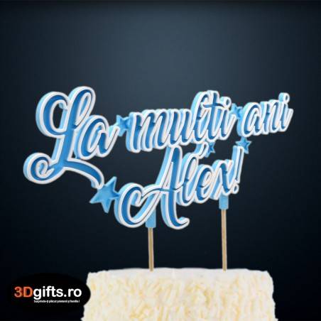 Topper Tort Personalizat Albastru - "La Mulți Ani" Cu Nume