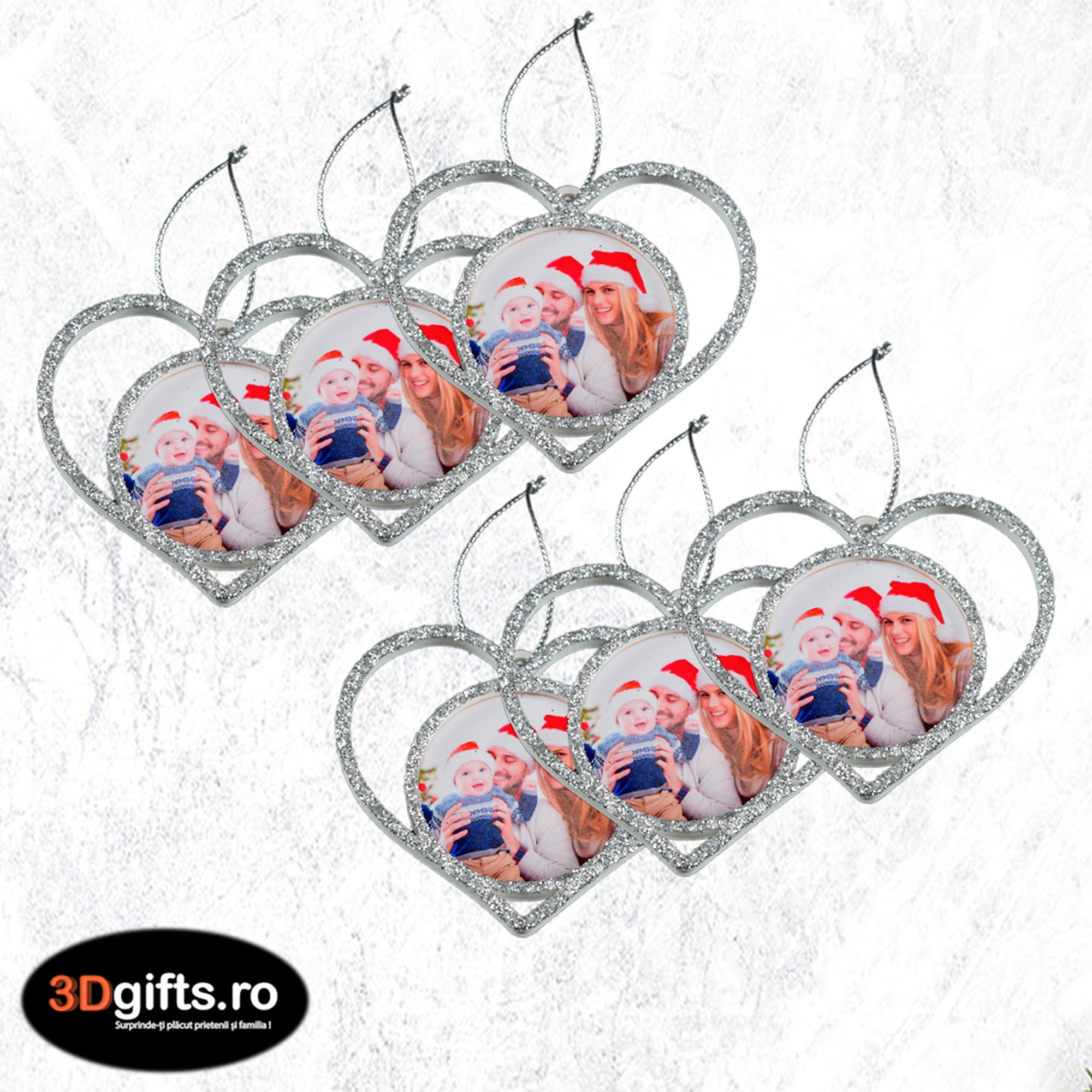 Set 6 x Ornament Brad - Model “Inimă”, Argintiu