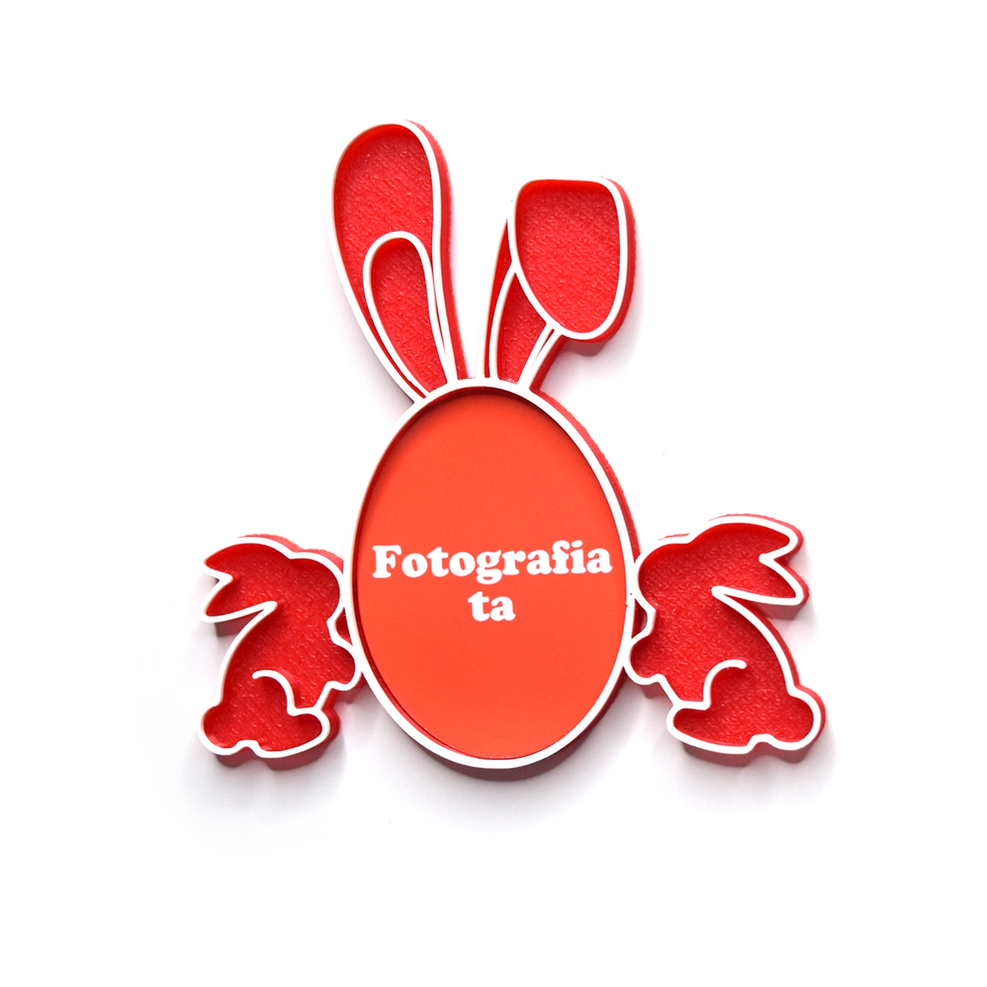 Magnet Personalizat 3D cu Poză - Model "Iepuraș De Paște", Roșu