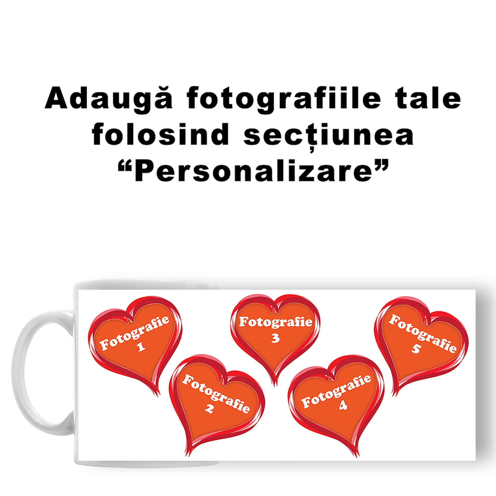 Cană Personalizată - Model "5 Inimioare" Cu 5 Poze