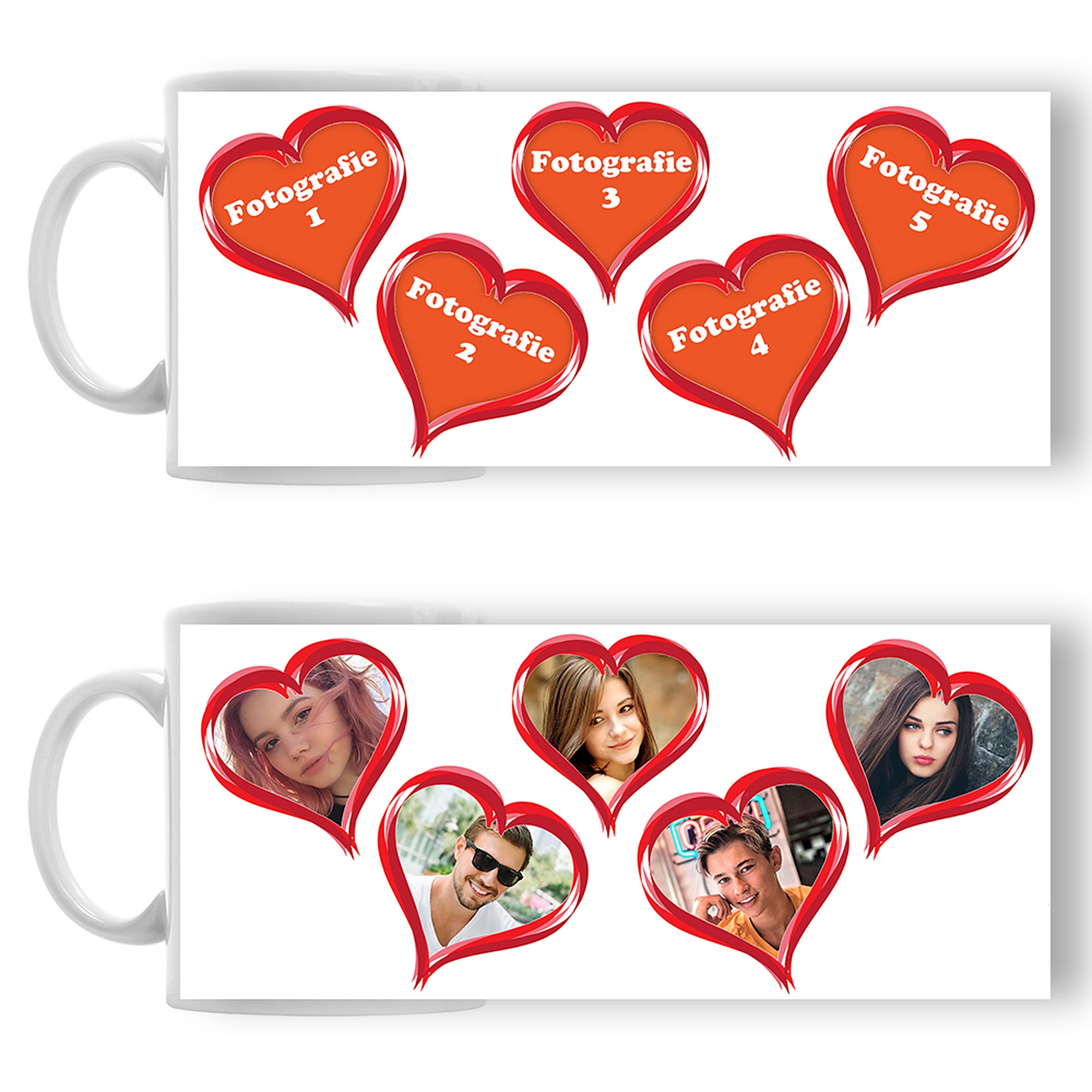 Cană Personalizată - Model "5 Inimioare" Cu 5 Poze