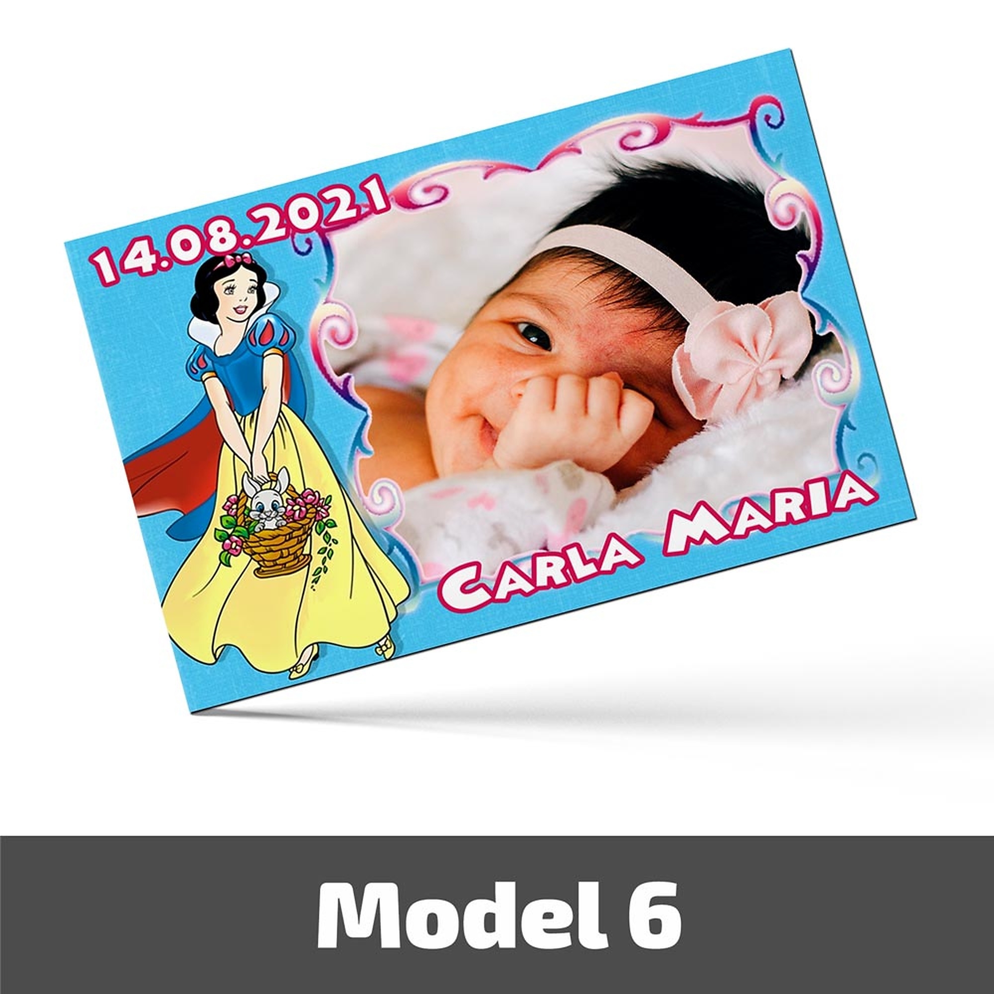 Mărturii Botez Magnetice Cu Poză, Nume Și Dată - Set 10 Buc. - Model 6