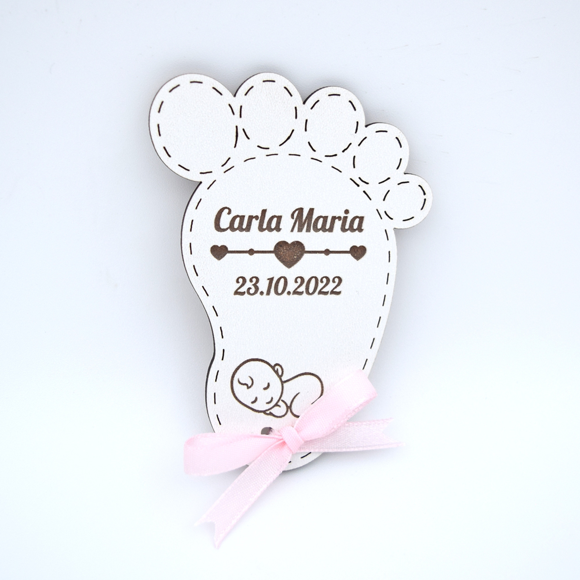 Mărturii Botez Magnetice Lemn - Picioruș Fetiță - Set 10 Buc.