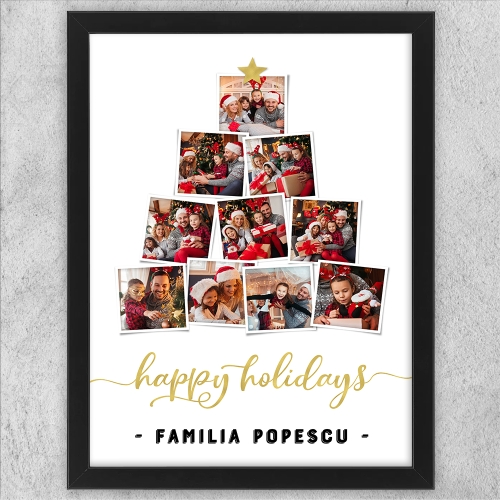 Tablou Personalizat Cu 10 Poze Și Text - Happy Holidays