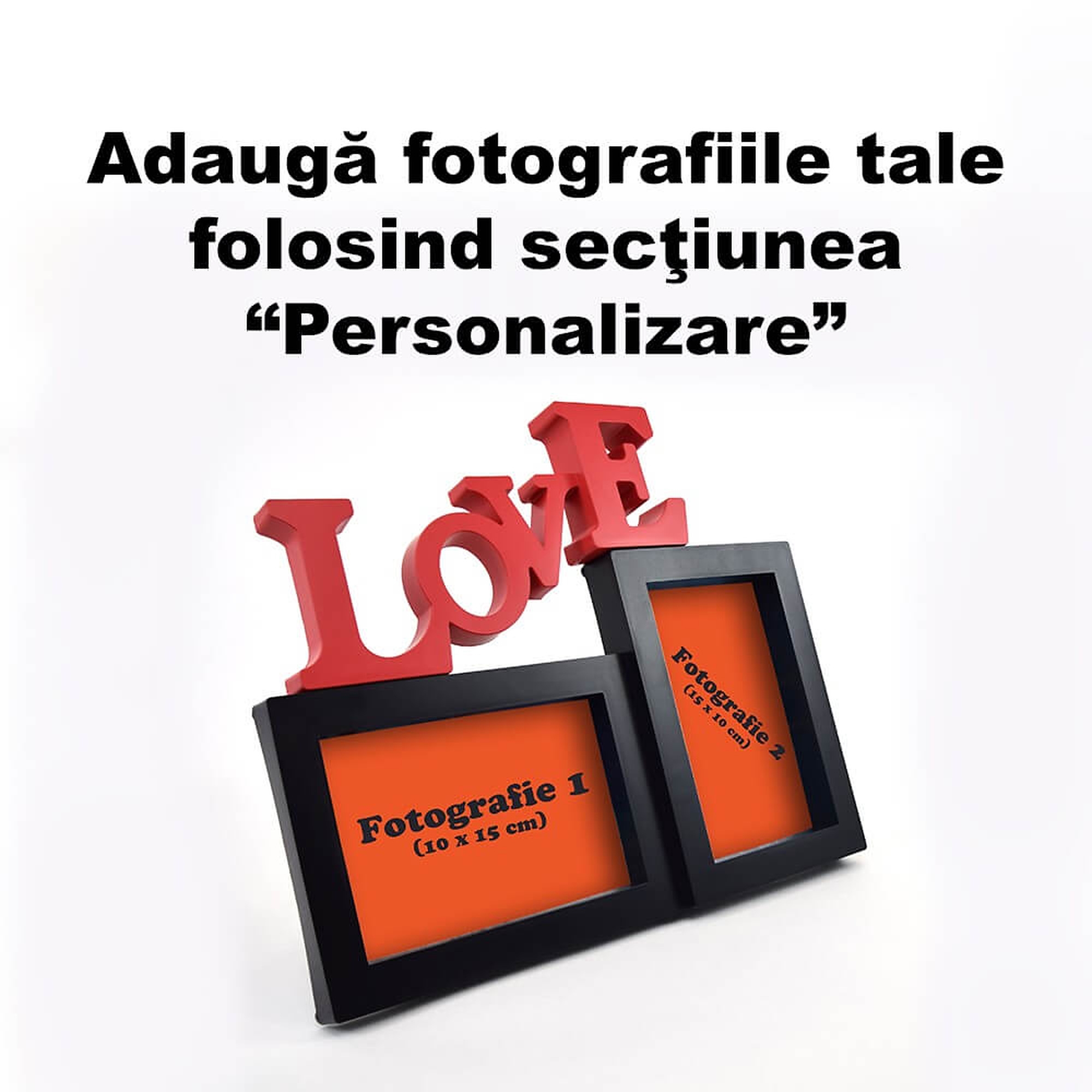 Ramă Foto Personalizată - Model "LOVE" cu Două Poze