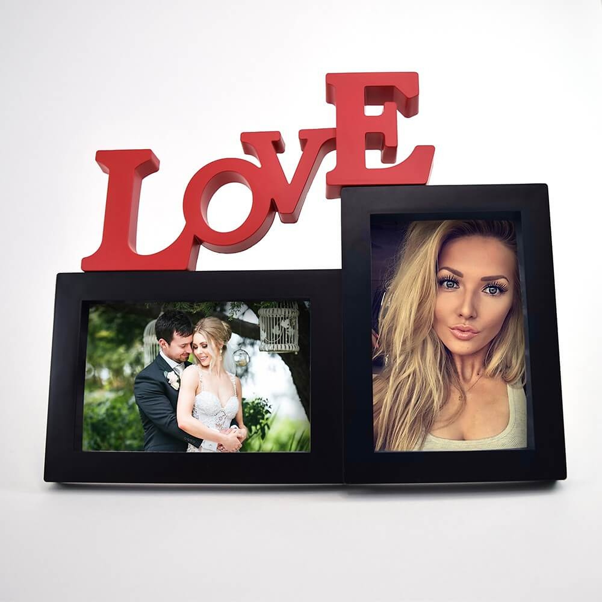 Ramă Foto Personalizată - Model "LOVE" cu Două Poze