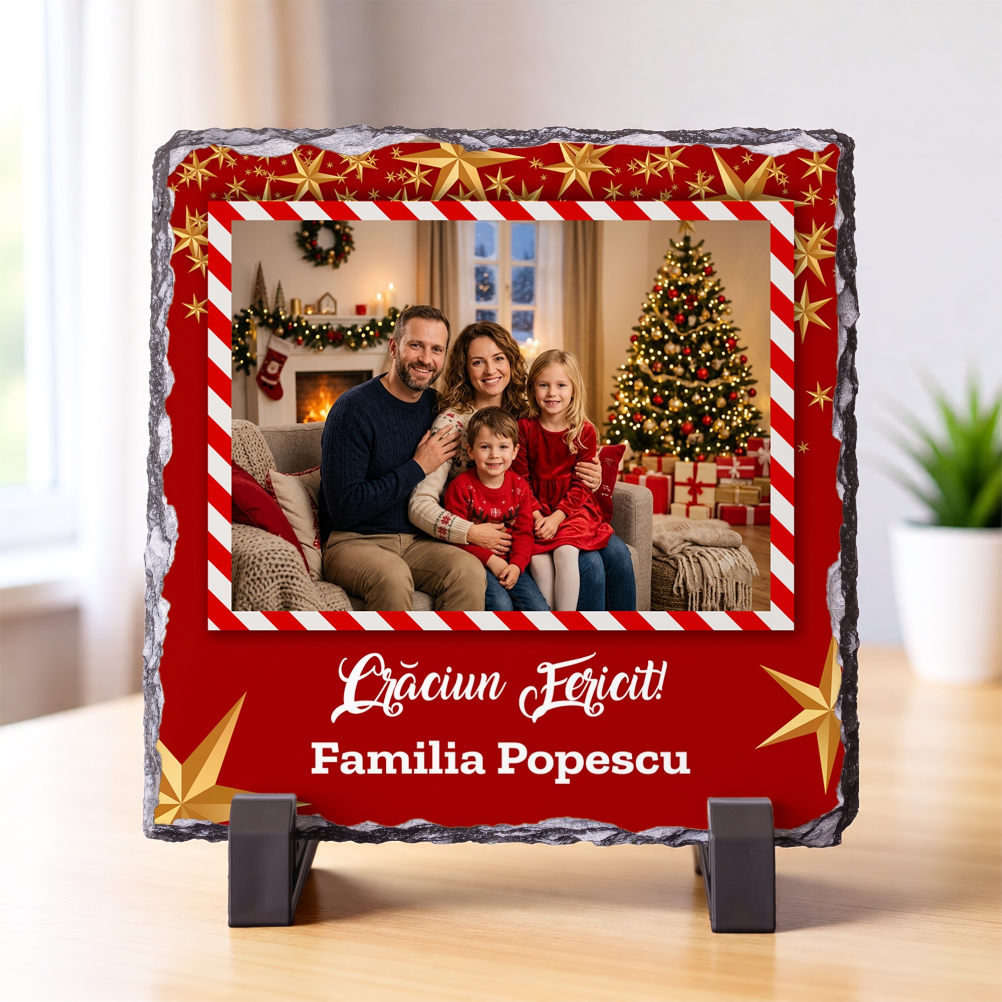 Placă de Ardezie Personalizată cu Poză și Mesaj – Cadou de Crăciun