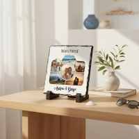 Placă de Ardezie Pătrată Personalizată cu 6 Poze și Text – Vacanța Perfectă