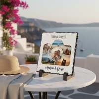 Placă de Ardezie Pătrată Personalizată cu 6 Poze și Text – Vacanța Perfectă