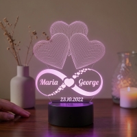 Lampă LED 3D Personalizată - Infinit Cu Două Nume Și Text