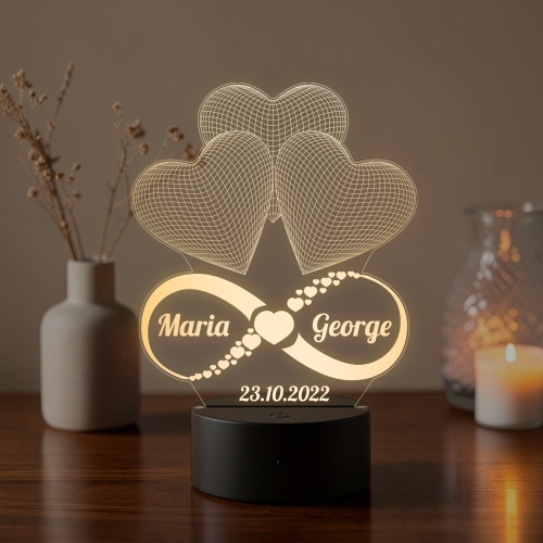 Lampă LED 3D Personalizată - Infinit Cu Două Nume Și Text