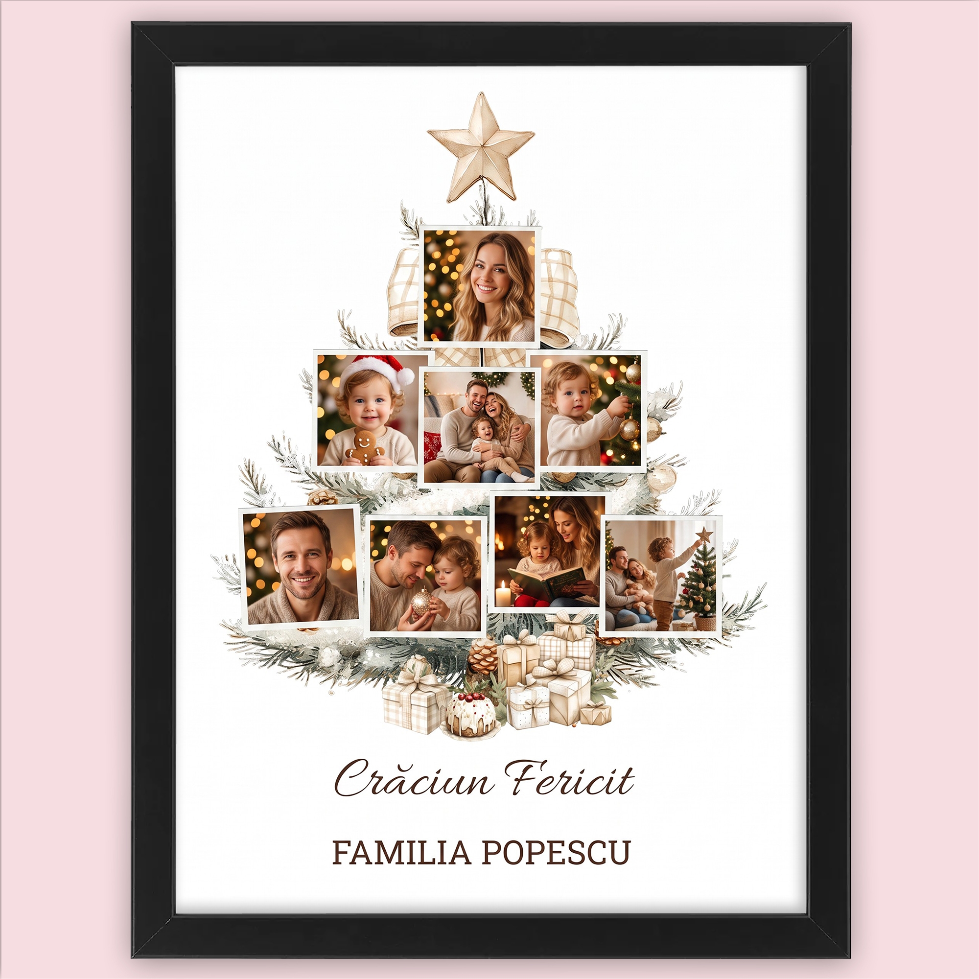 Tablou Personalizat Cu 8 Poze Și Text - Crăciun Fericit