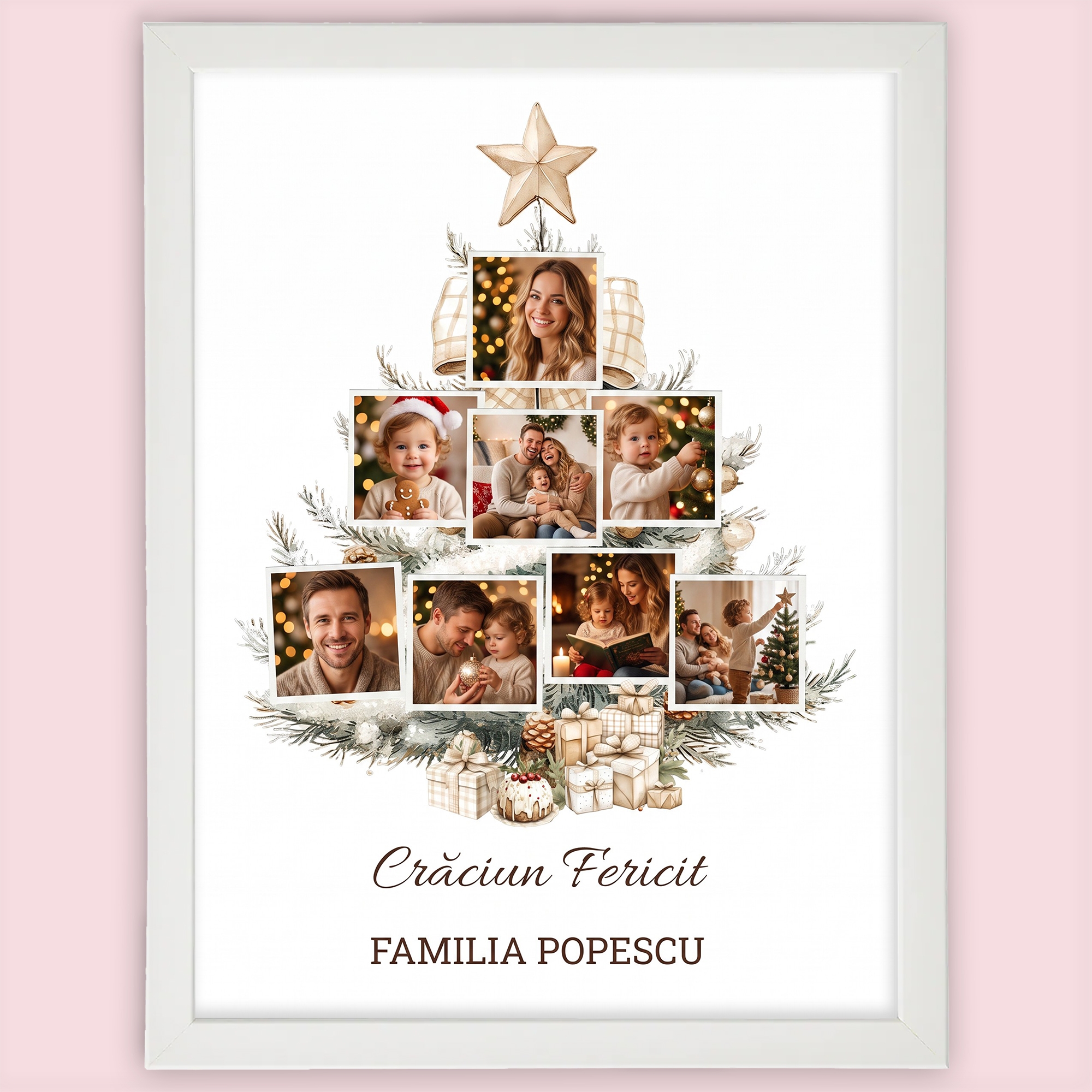 Tablou Personalizat Cu 8 Poze Și Text - Crăciun Fericit