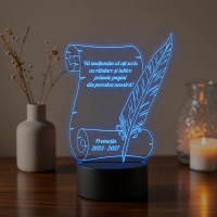 Lampă LED 3D Personalizată – Pergament cu Pană și Mesaj
