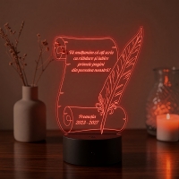 Lampă LED 3D Personalizată – Pergament cu Pană și Mesaj