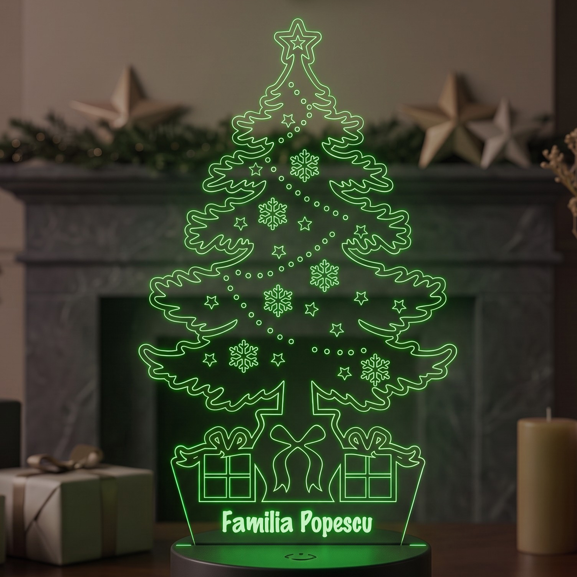 Lampă LED 3D Personalizată – Brad de Crăciun cu Mesaj