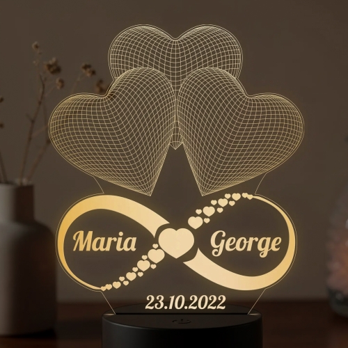 Lampă LED 3D Personalizată - Infinit Cu Două Nume Și Text