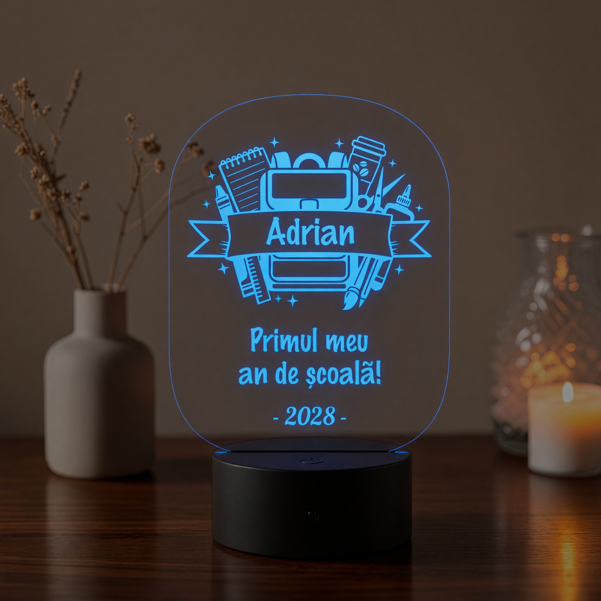 Lampă LED 3D Personalizată – Primul An de Școală