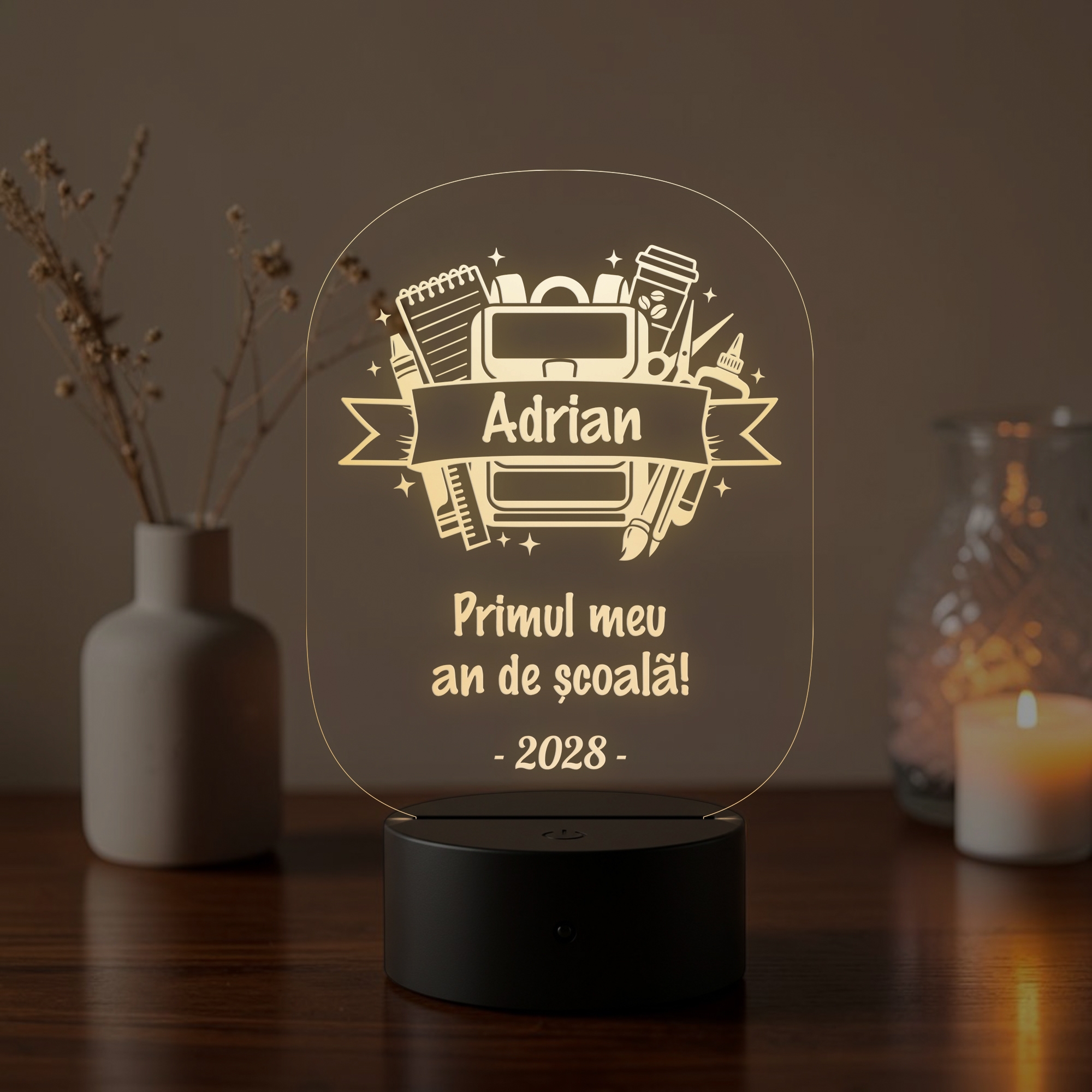 Lampă LED 3D Personalizată – Primul An de Școală