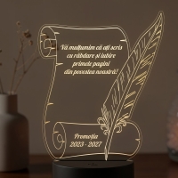 Lampă LED 3D Personalizată – Pergament cu Pană și Mesaj