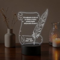 Lampă LED 3D Personalizată – Pergament cu Pană și Mesaj