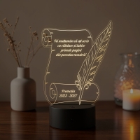 Lampă LED 3D Personalizată – Pergament cu Pană și Mesaj