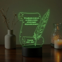Lampă LED 3D Personalizată – Pergament cu Pană și Mesaj