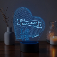 Lampă LED 3D Personalizată – Inimă LOVE cu Mesaj și Dată