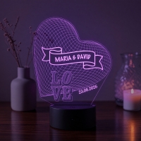 Lampă LED 3D Personalizată – Inimă LOVE cu Mesaj și Dată