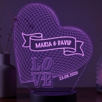 Lampă LED 3D Personalizată – Inimă LOVE cu Mesaj și Dată
