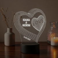 Lampă LED 3D Personalizată – Inimă Dublă cu Mesaj și Dată