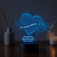 Lampă LED 3D Personalizată – Inimă cu Trandafir și Mesaj