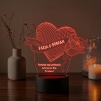Lampă LED 3D Personalizată – Inimă cu Trandafir și Mesaj