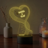 Lampă LED 3D Personalizată – Inimă cu Fundă, Mesaj și Dată