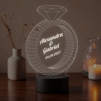 Lampă LED 3D Personalizată – Inel cu Diamant și Mesaj