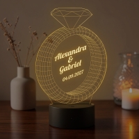 Lampă LED 3D Personalizată – Inel cu Diamant și Mesaj