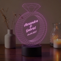 Lampă LED 3D Personalizată – Inel cu Diamant și Mesaj