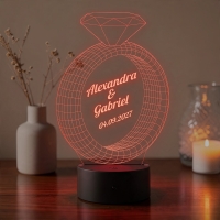 Lampă LED 3D Personalizată – Inel cu Diamant și Mesaj