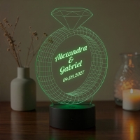 Lampă LED 3D Personalizată – Inel cu Diamant și Mesaj
