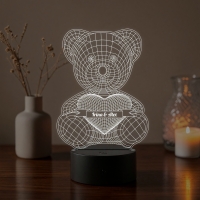 Lampă LED 3D Personalizată – Ursuleț cu Inimă și Mesaj