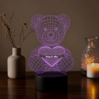 Lampă LED 3D Personalizată – Ursuleț cu Inimă și Mesaj