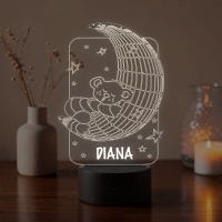 Lampă LED 3D Personalizată – Ursuleț pe Lună cu Nume
