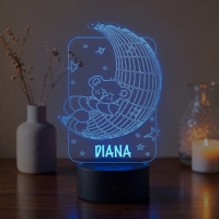 Lampă LED 3D Personalizată – Ursuleț pe Lună cu Nume