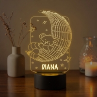 Lampă LED 3D Personalizată – Ursuleț pe Lună cu Nume