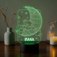 Lampă LED 3D Personalizată – Ursuleț pe Lună cu Nume