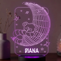 Lampă LED 3D Personalizată – Ursuleț pe Lună cu Nume