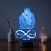 Lampă LED 3D Personalizată – Infinit cu Poză, Două Nume și Dată