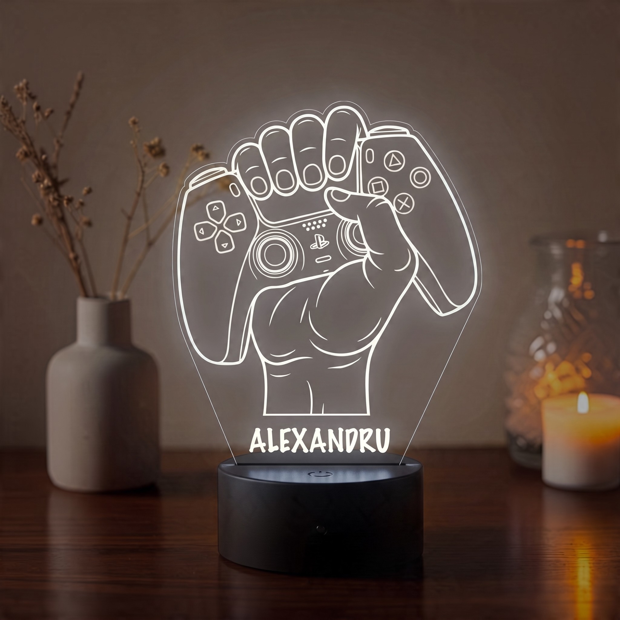 Lampă LED 3D Personalizată – Controller PlayStation cu Nume